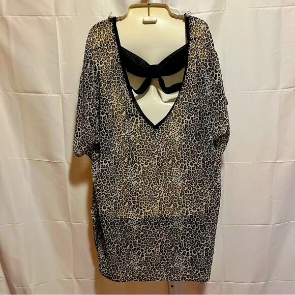 Victoria’s Secret Leopard Sheer Cover-Up Tunic M/L Oversized Bow Back Swim Y2K - Picture 4 of 7